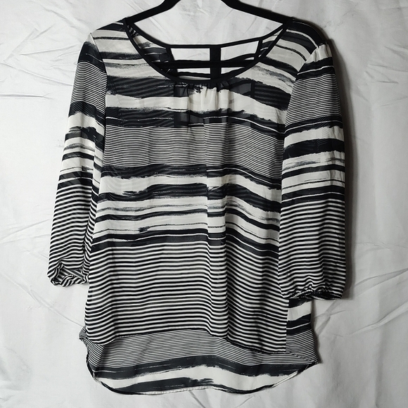 BCX Women’s Sheer Flowy Top, Black White Striped, Size XL - Picture 1 of 6